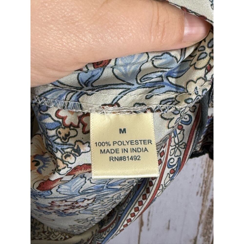 Tantrums, Cream Floral Border Peasant Top w/Blue and Gold Accents. Size Medium. - Picture 4 of 6